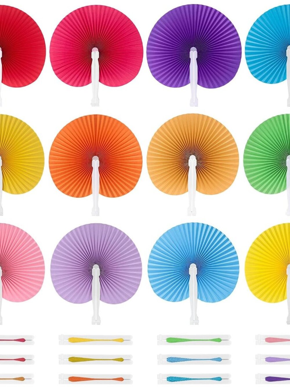 Decorative Round Hand Fan Foldable, 12 Packs Colourful Paper Fans